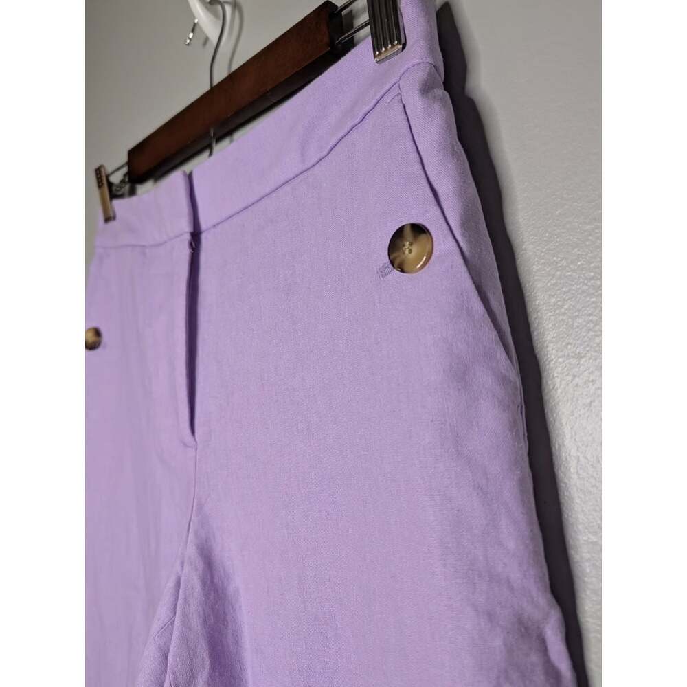 J.Crew Linen Pull-On Button Detail Pants Purple Size 10 - Picture 3 of 10